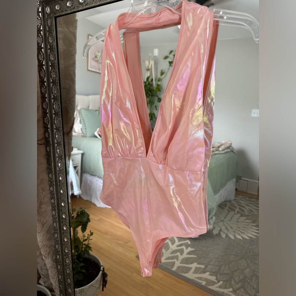 Holographic Pink Halter Bodysuit